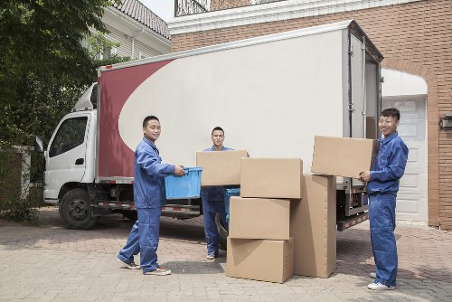 Packed office items ready for commercial relocation in Vauxhall