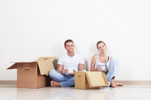 Packed boxes and furniture prepared for removals in a Vauxhall flat