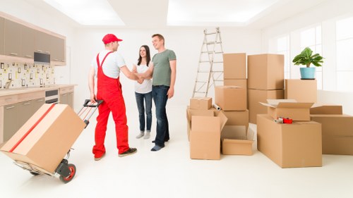 Packed boxes and wrapped furniture prepared for a Vauxhall home move
