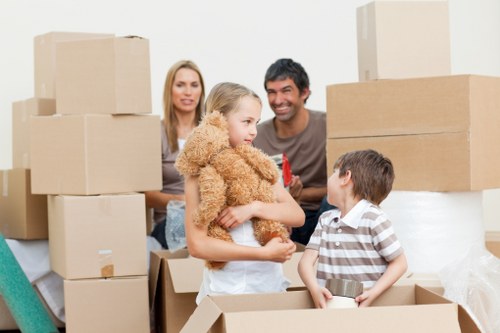 Packed moving boxes and furniture for a Vauxhall removals van